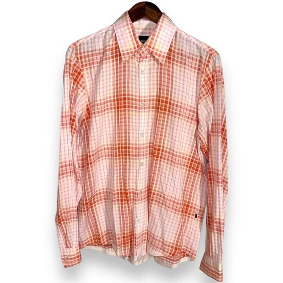 Hugo Boss Pink & White Check Button Up Dress Shirt M - Picture 1 of 7